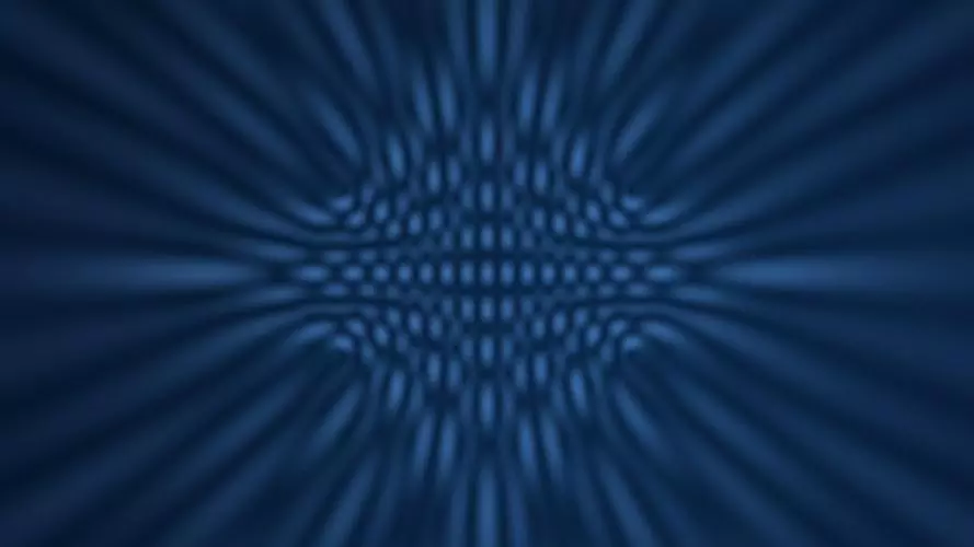 Abstract interference pattern from four wave sources in blue