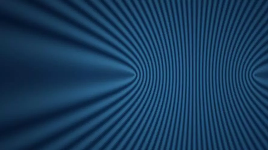 Abstract single-source wave rings with interference in cyan