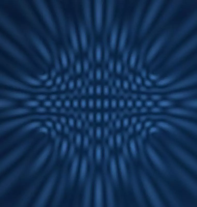 Abstract interference pattern from four wave sources in blue