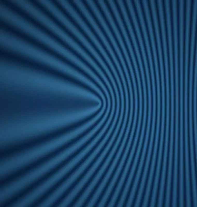 Abstract single-source wave rings with interference in cyan